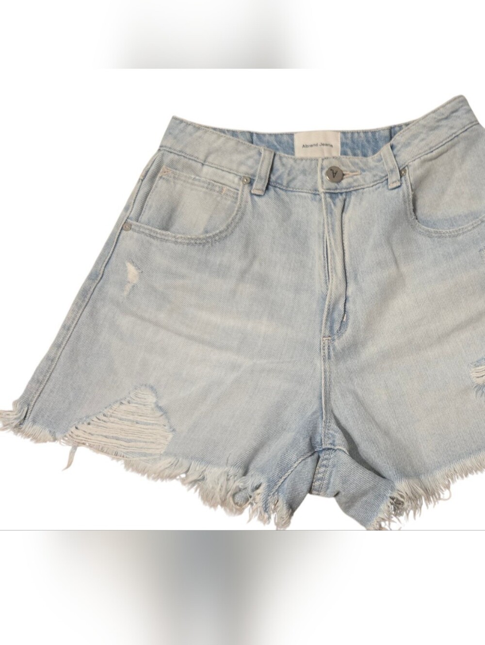 Abrand Venice Jean Shorts Light Blue Frayed Hem Distressed Denim Shorts Size 8